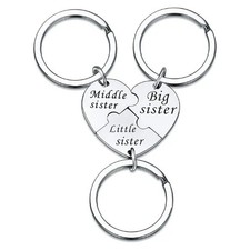 3PCS Sister Puzzle Heart Keychain Set Big Sister Middle Sister Little SisterGift picture