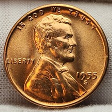 1955 S Unc BU Lincoln Wheat Cent from OBW Roll Red Uncirculated US Coin ZC-55Ma picture