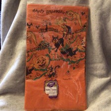 MIP Vintage Halloween Crepe Paper Table Cover Beach,Orange,Ghost, Witch, 1950s picture