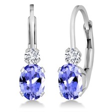 14K White Gold Tanzanite and Diamond Leverback Earrings For Women | 0.97 Cttw | picture