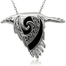 Sterling Silver Flying Celtic Knot Raven Pendant - Crow Necklace Bird 20