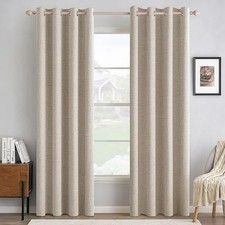 100% Blackout Linen Curtains Thermal Insulated Grommet 2 Panels Set 50