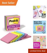 Brighten Your Space with 6 Pads of 3x3 Super Sticky Notes - Neon Energy Boost picture