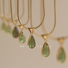 Vintage French Retro Titanium Steel Water Drop Pendant Necklace picture