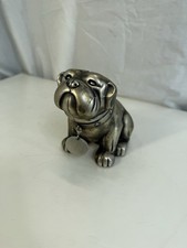 Vintage Metal Bulldog Coin Bank Piggy Bank Pewter Silver Finish Cast Figurine picture