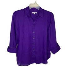 Chicos Womens Purple 100% Linen 3/4 Sleeve Button Down Shirt Size 1.5 US 10 picture