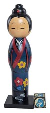 Creative Kokeshi Doll Okinawan Dancer w/ Blue Kimono Design from Japan 23cm 9