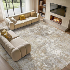 Modern Washable 10x14 Area Rug - Soft Non-Slip Beige Brown for Home Décor picture