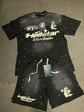 HELLSTAR Men's 2-Piece T-Shirt & Shorts Logo Drawstring Pockets Black L picture