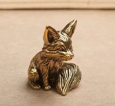1PCS Brass Fox Animal Statue Small Sculpture Tabletop Figurine Home Decor Gifts picture