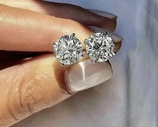 1.50Ct Round Cut Natural Diamond Stud Screw Back Earrings In 14K White Gold picture