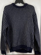 L.L.Bean Birdseye Sweater Men's M Reg Blue White Wool Blend Fisherman Pullover picture