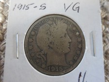 1915S - BARBER 1/2 DOLLAR .50 VERY GOOD CONDITION 90% SILVER picture