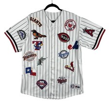 Vintage Majestic MLB All Team Logo Patch Pinstripe Jersey Men's XL 2003 All Star picture