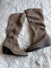 Sofft Women's Size 10 Brown Havana Suede Tall Slouch Wedge Boots picture