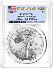 1776-2026 W $1 Enhanced Unc Silver Eagle 250th Liberty Bell Privy PCGS SP70 FDOI picture