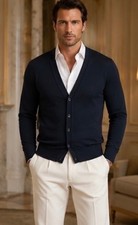 Men's Navy Z Zegna Cardigan Sweater, Size L picture