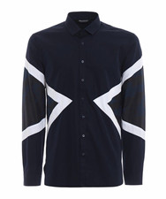 Wow $125 Neil Barrett Men Black/White Colorblock Designer Shirt US 40 M 15.75 picture