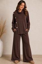 Dear Scarlett Lavish Ribbed Travel Set Chocolate Brown Large NWT 29 Inch Inseam picture