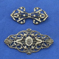 2 Beautiful Antique Sterling Silver Brooch Pin Victorian 925 Unknown Stones picture
