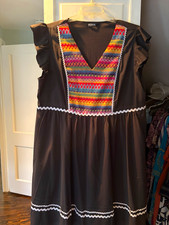 NWOT Bloomchic Plus 18/20 Black V-Neck Embroidered Flutter Sleeve A-Line Dress picture