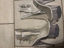 pleaser heels size 7 see through clear color zip up used excellent condition picture