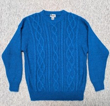 1980s-90s vintage MOHAIR sweater M blue KNIT fisherman KOBE aran irish style picture