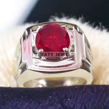 Ruby Oval Cut Gemstone With 14K Solid White Gold Ring For Men's #A533 picture
