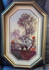 Altered Vintage Art Print Halloween Pumpkins Work Horses Upcycled Thrift Flip picture