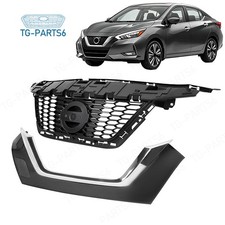 2PCS Fits 2020-2023 Nissan Versa Front Bumper Upper Lower Grille w/ Chrome Trim picture