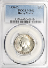 1934-D WASHINGTON QUARTER ~ HEAVY MOTTO NICELY TONED CHOICE BU UNC PCGS MS62 picture