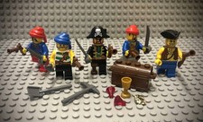 LEGO Pirates Minifigures Lot 5 Pirate Guys Minifigs Swords Treasure Chest 2 picture