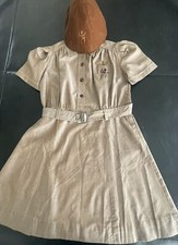 REDUCED RARE Vintage Girl Scout BROWNIE UNIFORM DRESS 1944-1947 HAT-BUTTON SIDE picture