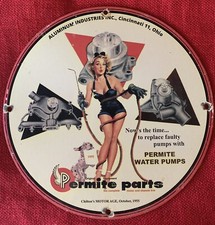 VINTAGE STYLE 1955 PERMITE PARTS MFG,CO.PORCELAIN ADVERTISING SIGN 12 INCH picture