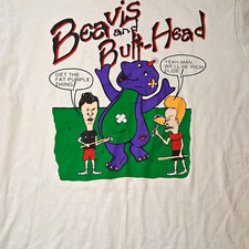 Vintage 90's Beavis and Butt-Head Barney Parody Graphic T-Shirt White  Size M picture