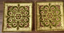 2 Antique Needlepoint Velvet Silky French Petit Point 13” Square Throw Pillow picture