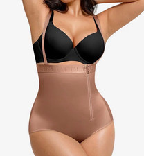 Shapellx High Waisted Shapewear Brief Beige Zip Front Boning Butt Lift picture