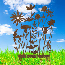 1pc Rustic Metal Wildflowers Garden Stake - Vintage Rusty Flower Yard Art, Decor picture