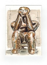 ACEO Doxen Art Company Original Watercolor Painting Statue Sitting Man Thinker picture