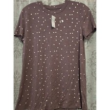 Maurices 24/7 Kennedy Metallic Foil Polka Dot Crew Neck Tee Mauve Purple Sz Smal picture