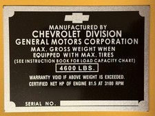 1947-49 Chevrolet 1/2T Truck ID Identification Tag STAMPED w/ Your Number picture