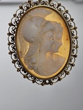 Antique 14k yellow gold filigree cameo pendant double portrait warrior 7.4 grams picture