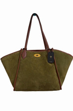 Margot Large Tote Bag Green w/ Brown Leather Shoulder Strap, Lined Pockets picture