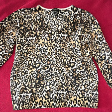 Talbots 100% Merino Wool Leopard Animal Print V-Neck Pullover Sweater L picture