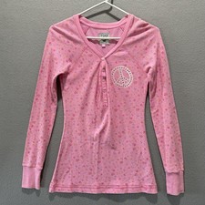 VINTAGE Y2K Pink Victorias Secret Henley Thermal Top Women’s Size M Peace Sign picture