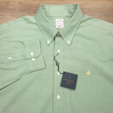 Brooks Brothers Shirt Mens XL Green OCBD Oxford Non Iron Supima Brookscool picture