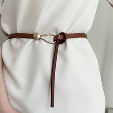 3 Colors Women Ladies Skinny Dressy Black White Leather Belt Tie Waistband picture
