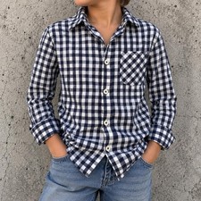 Arizona Jean Co. Gingham Button-Up Shirt – Kids Large 6 Navy blue and white picture