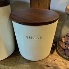 NEW Hearth & Hand Magnolia Sugar Canister Cream Stoneware Wood Lid NWT picture