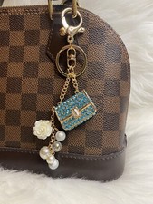 Mini Handbag Bag Charm Keychain Keyring Handbag Blue Camellia Sparkling Gift picture